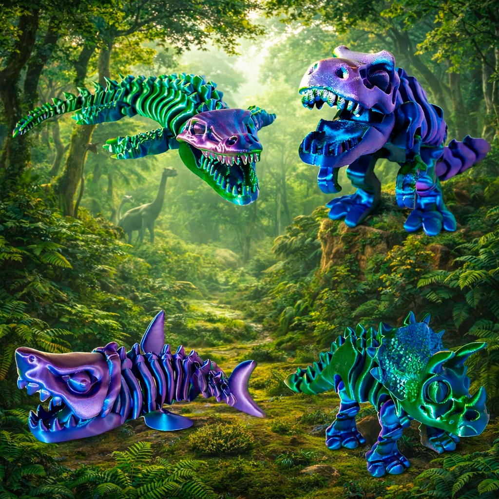 Brinquedo Dinossauros Tiranossauro T-Rex Triceratops Grande 20 CM Não Precisa Montagem Premium