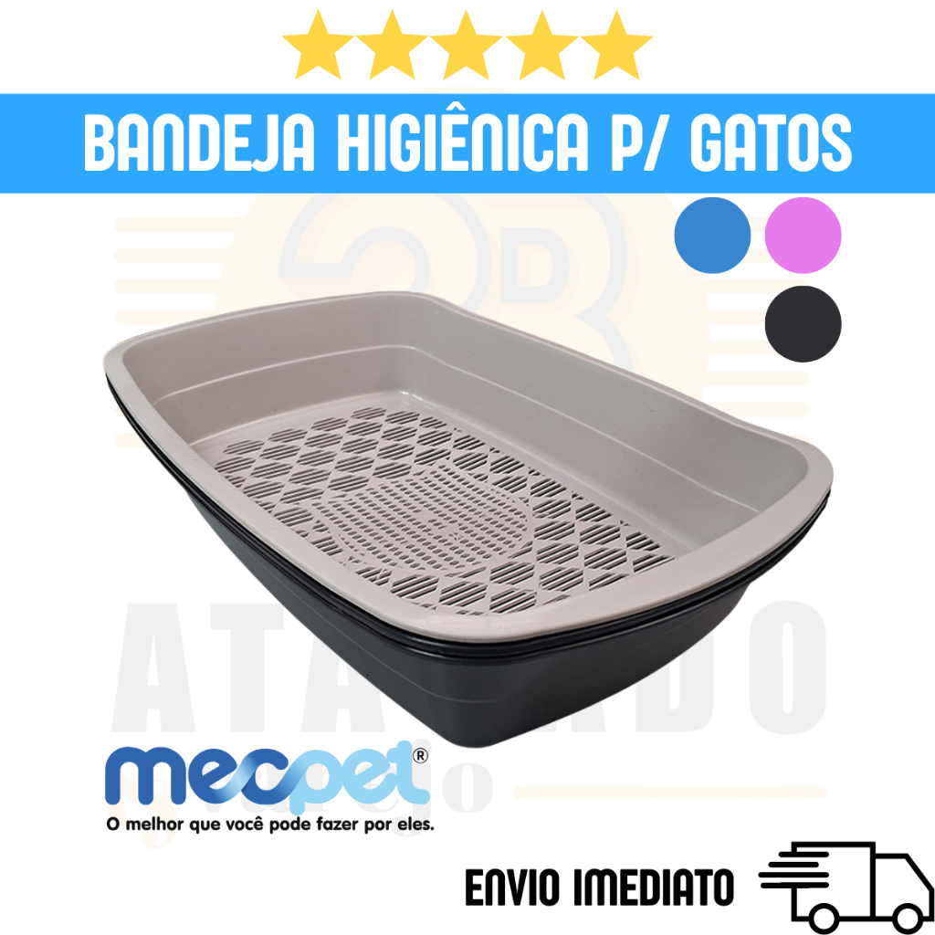 Caixa de Areia Sanitária para Gatos com Peneira Mec Pet Banheira Higiênica Furba 3 Peças Bandeja