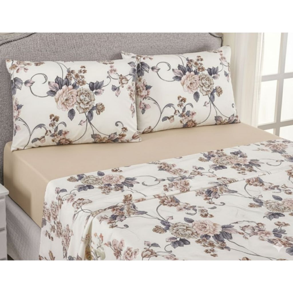 Jogo de Lençol 4 Peças Percal 400 Fios Toque Macio Lençol Cama Casal Queen Size/ King Size