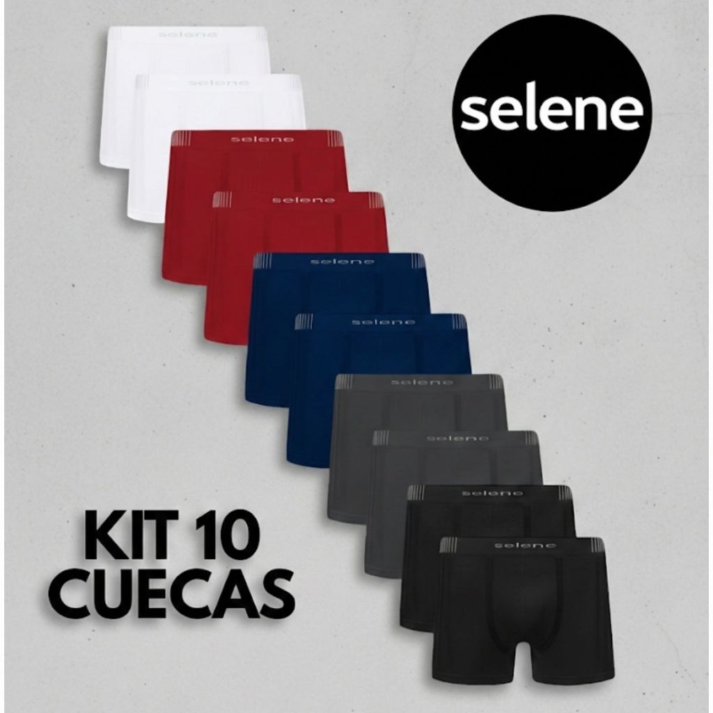 Kit 10 Cuecas Boxer Masculina Selene Microfibra Poliamida Sem Costura Premium