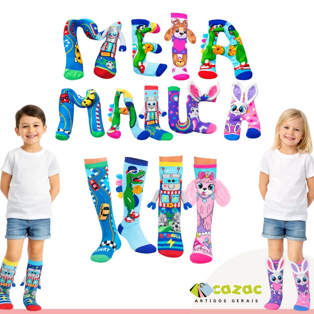 Meias 3D Infantil Maluca Cano Alto Divertida Personagens Animados Menino ou Menina Festa Presente
