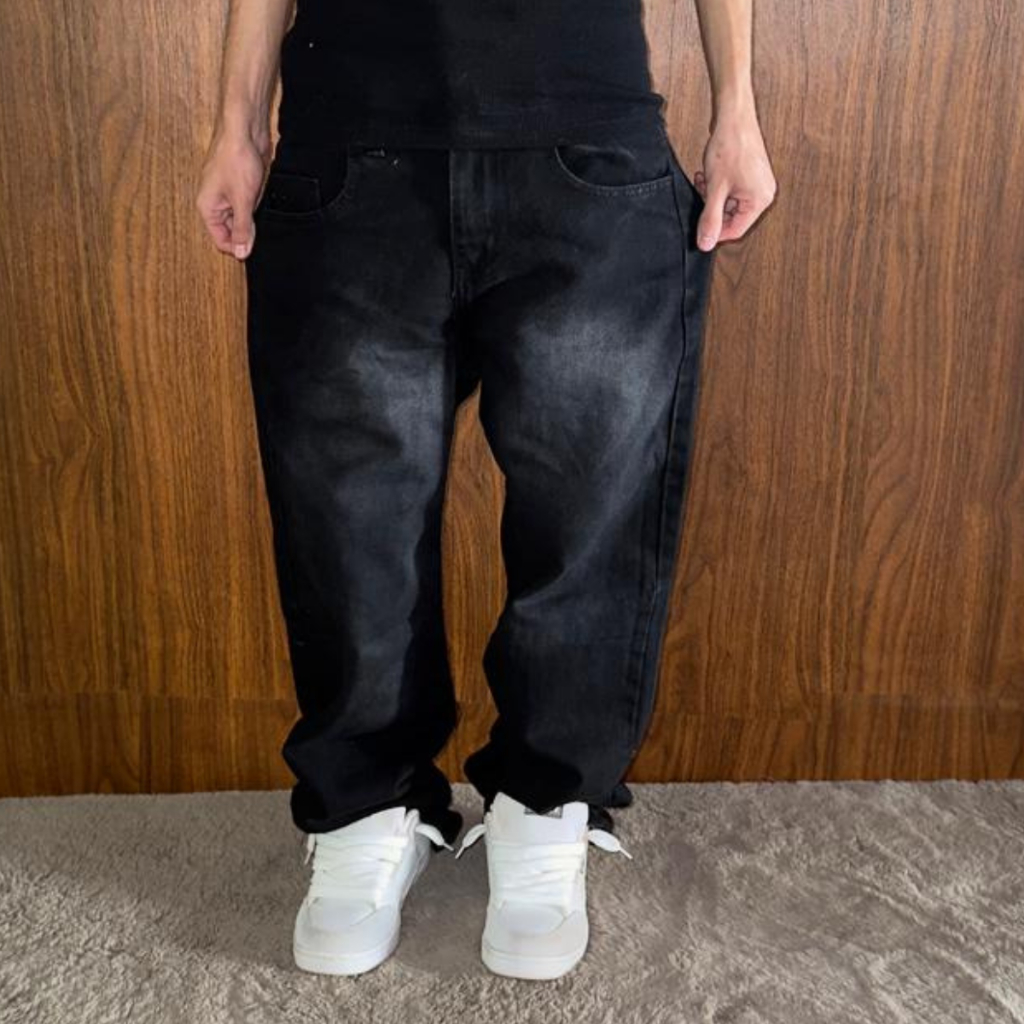 Calça Preta Masculina Wide Baggy Balão Jeans Larga Premium