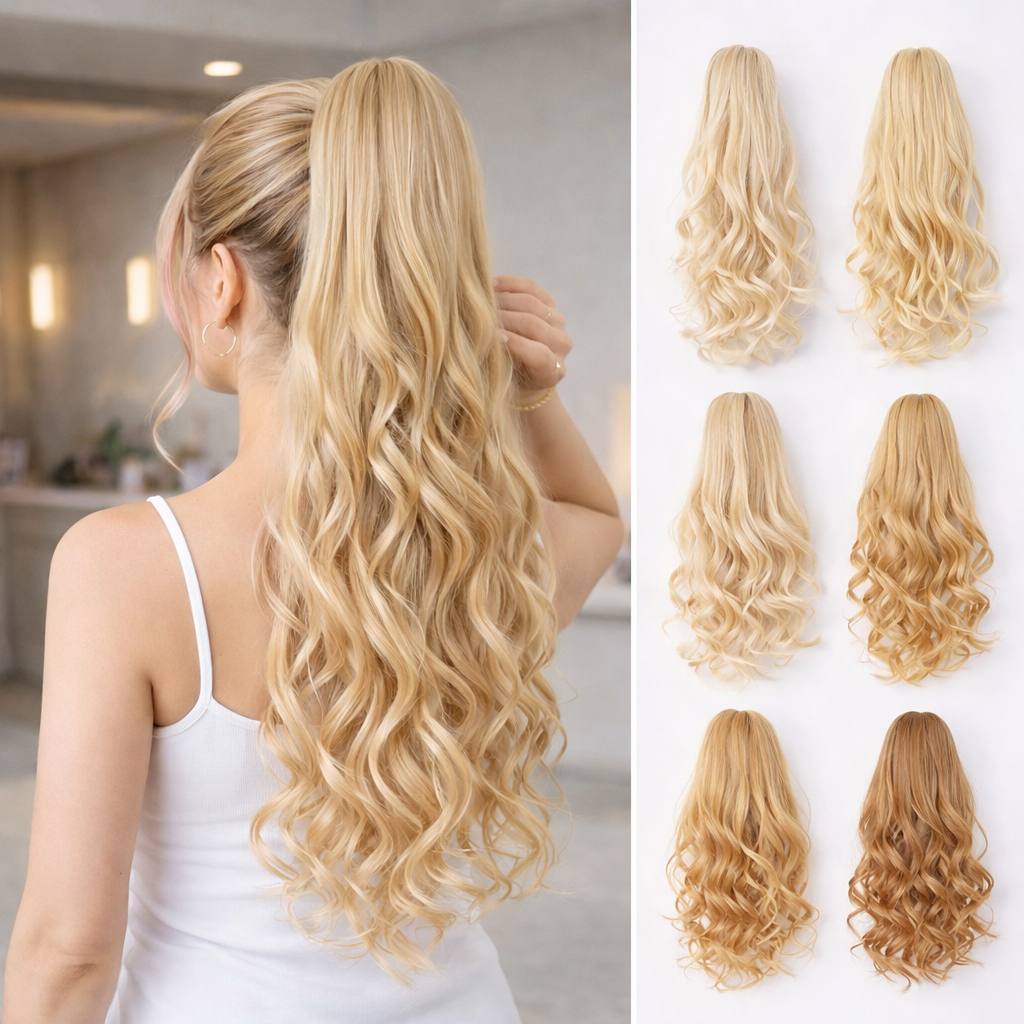 Aplique Rabo de Cavalo Cabelo Loiro Natural Escuro Claro Platinado Mel Orgânica Humano Loira Liso Ondulado Enrolado