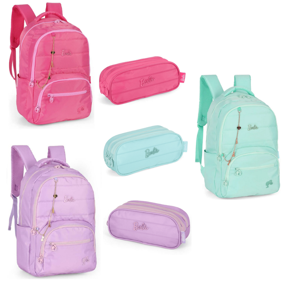 Kit Mochila de Costas Barbie Porta Notebook Estojo triplo Escolar Juvenil Lançamento 2026 Original