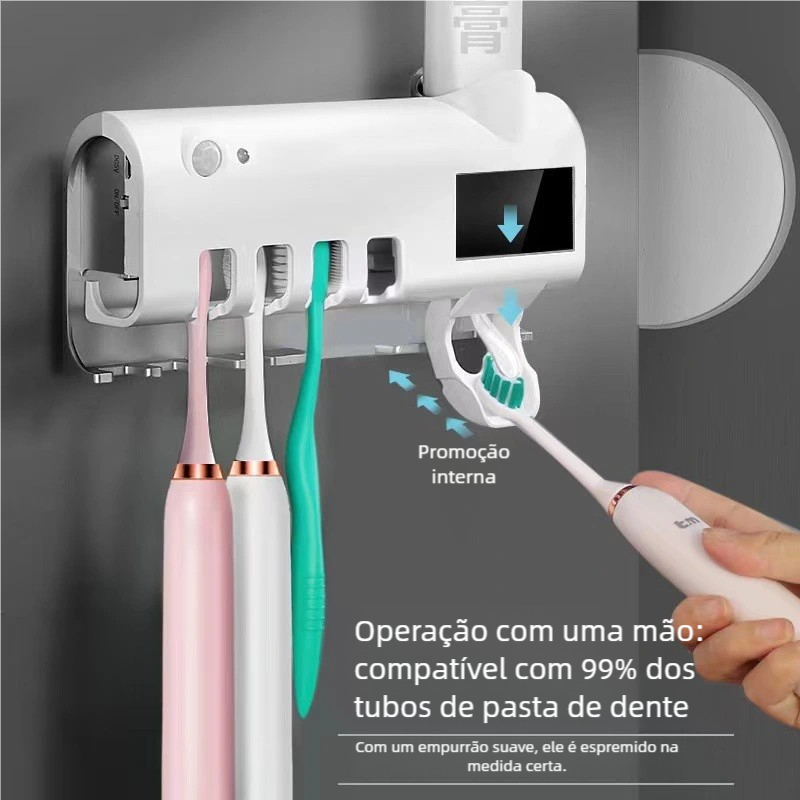 Suporte de Escova de Dentes com Esterilizador UV Antibacteriano - Dispenser Automático de Creme Dental Prático