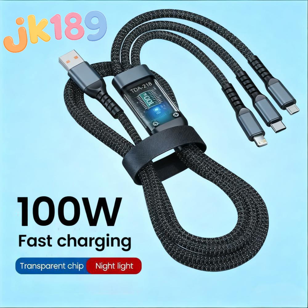 Cabo 3 em 1 100W USB-C, Lightning e Micro USB – Carregamento Super Rápido para iPhone e Android-A1
