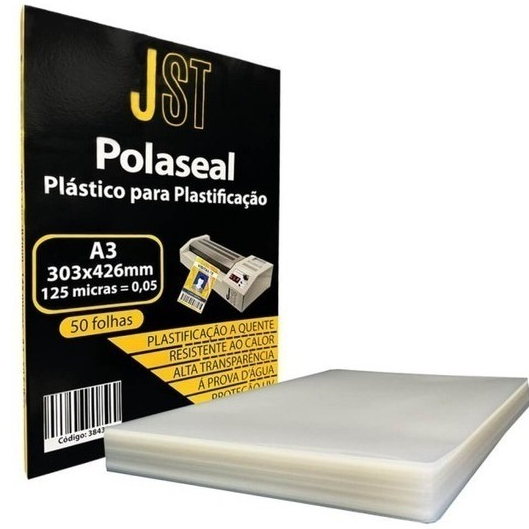 Plástico para Plastificação Polaseal A3 303x426mm 125 Micras 50 Folhas JST