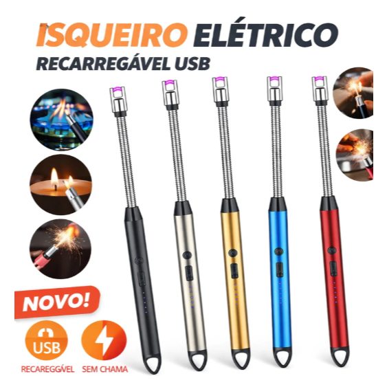 Isqueiro Eletrico Acendedor De Fogão Churrasqueira Vela com Recarga USB