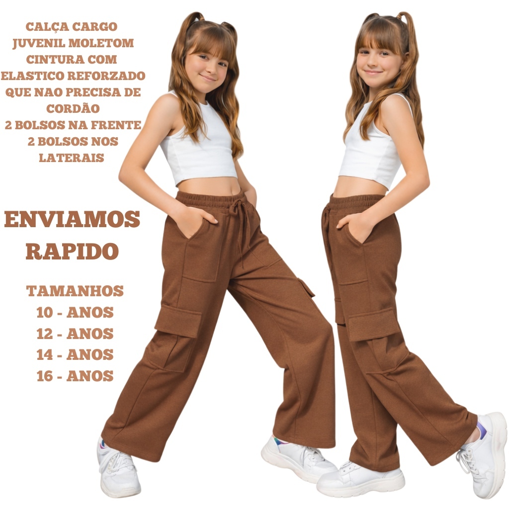 Calça Cargo Infantil Juvenil Moletom Estilo Fashion