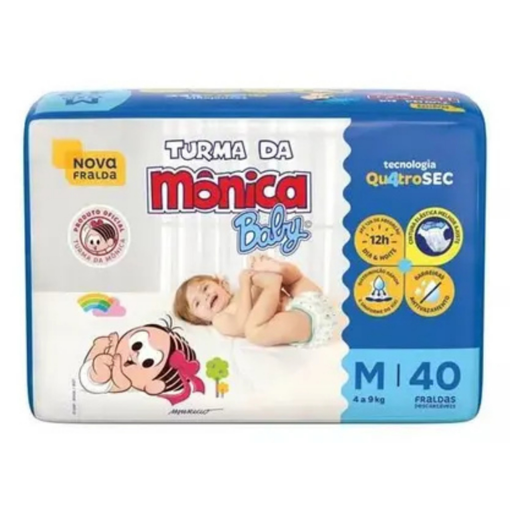 Fraldas Descartaveis Turma da Mônica Baby M (4 a 9 kg) 40 Fraldas