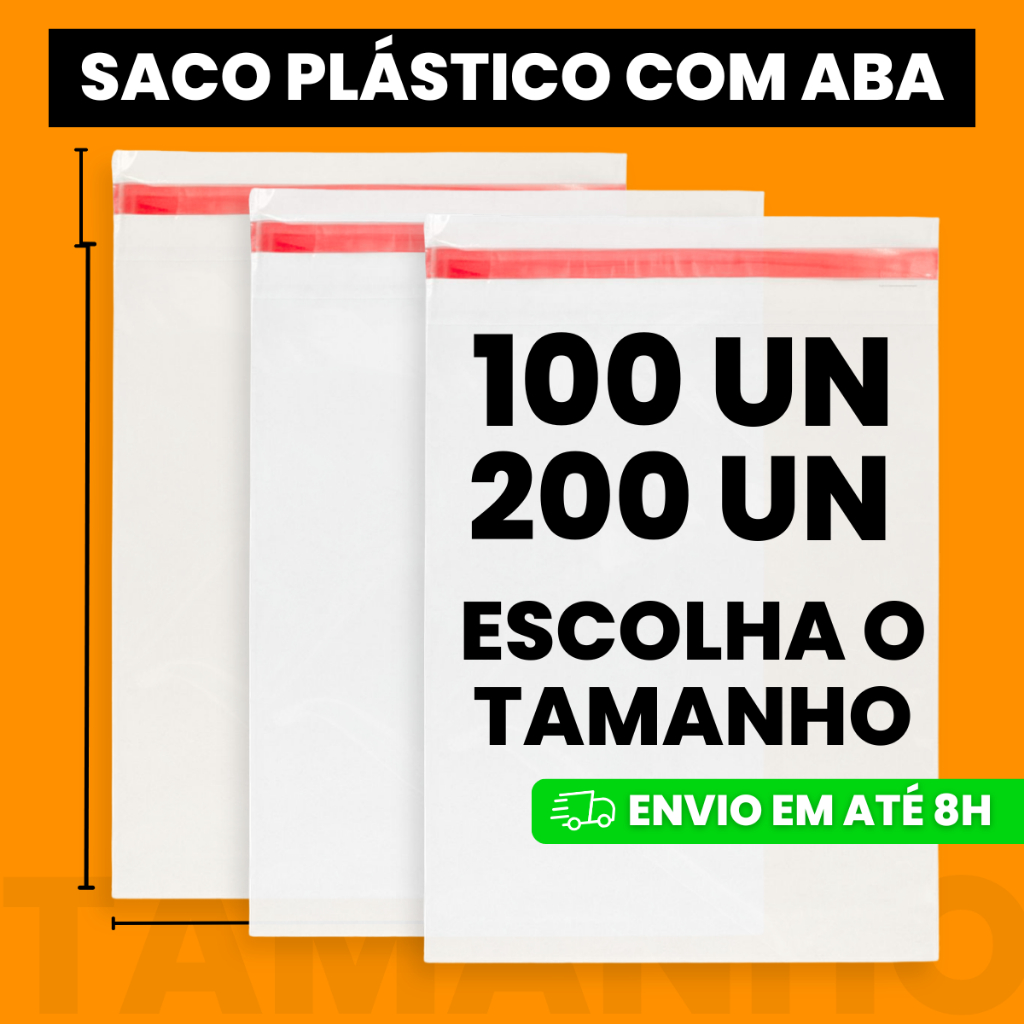 Saco Pp 100/200un Com Aba Transparente Adesiva Embalagem para E-commerce Lojas Papelarias