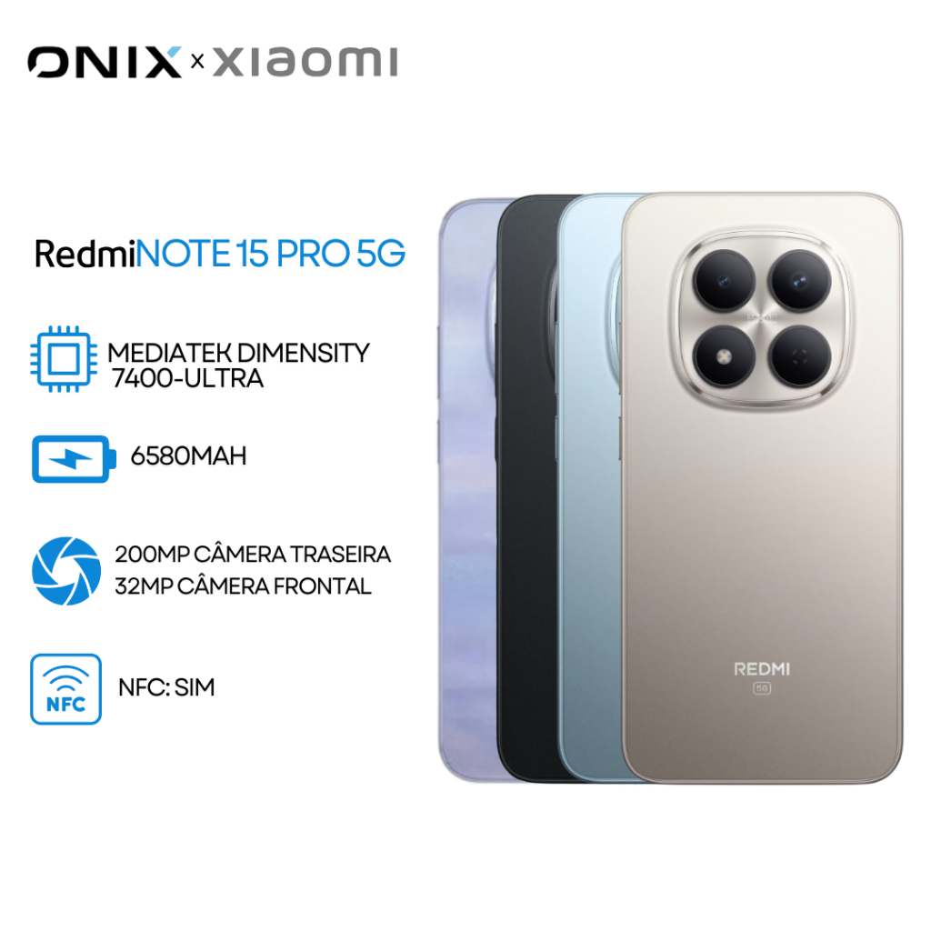 Xiaomi Redmi Note 15 PRO 5G,Versão Global 256GB/8GB RAM, MediaTek Dimensity 7400-Ultra , Câmera 200MP.