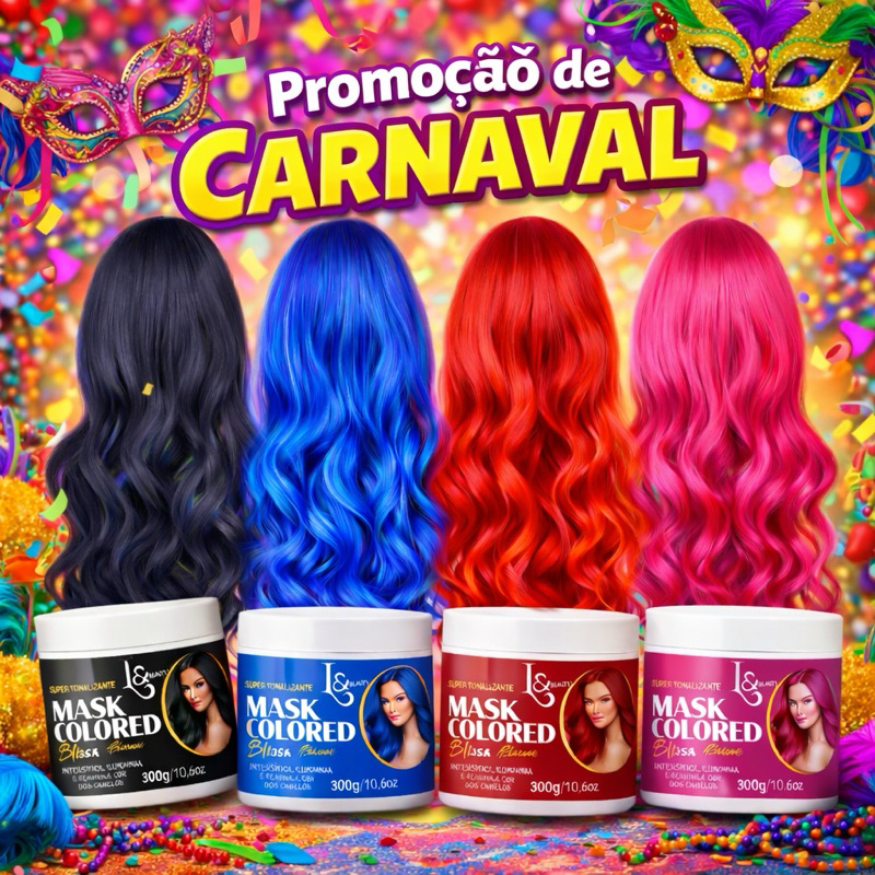 Máscara Tonalizante Coloridas Carnaval L&beauty 300gr