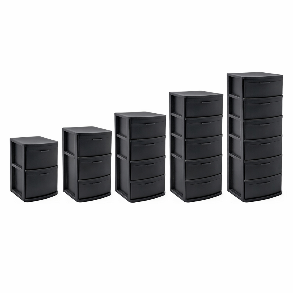 Gaveteiro Modular Empilhável 2/3/4/5/6 Gavetas Organizador Plastico Multiuso Vertical Compacto Preto