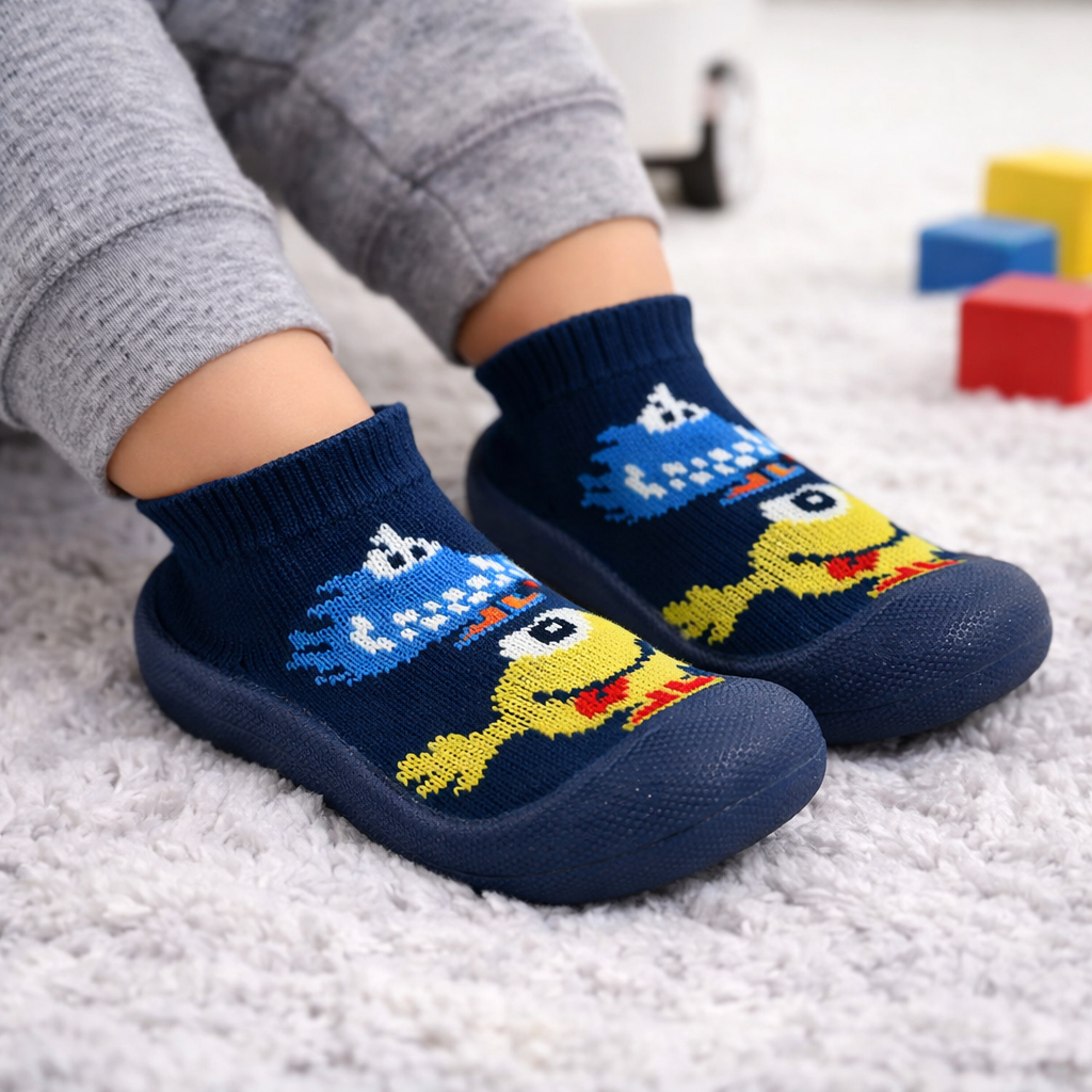 Meia Sola Antiderrapante Infantil Bebê Cano Curto Confortável Macia Leve Estampada Casual Pandoka