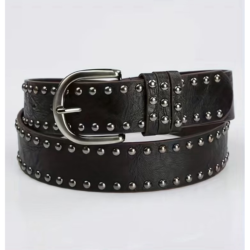 Cinto Unissex Largo 3.8cm com Rebites Metálicos Estilo Y2K Punk 110cm