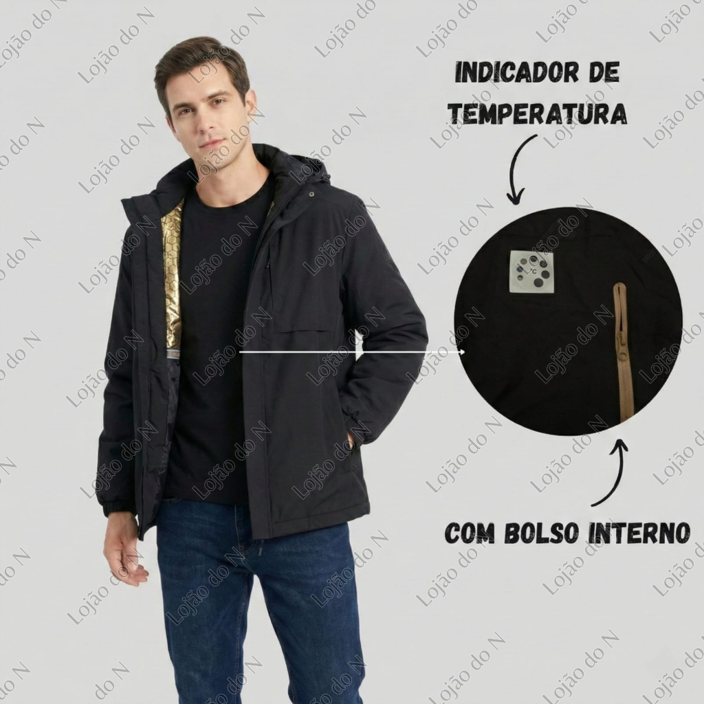 Jaqueta Impermeável com Forro Acolchoado Resistente a Água e Vento