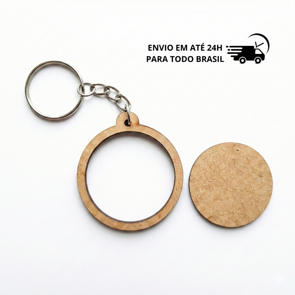 Kit  Chaveiro Mini Bastidor Redondo com Tampo Mdf Artesanato Kit 10/25/50/100 Unidades