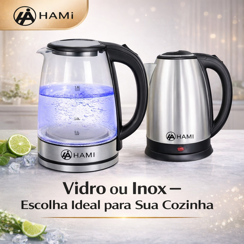 Chaleira Elétrica de vidro/inoxidável,1.8L ,110V/220V,  Tampa e Desligamento Automático
