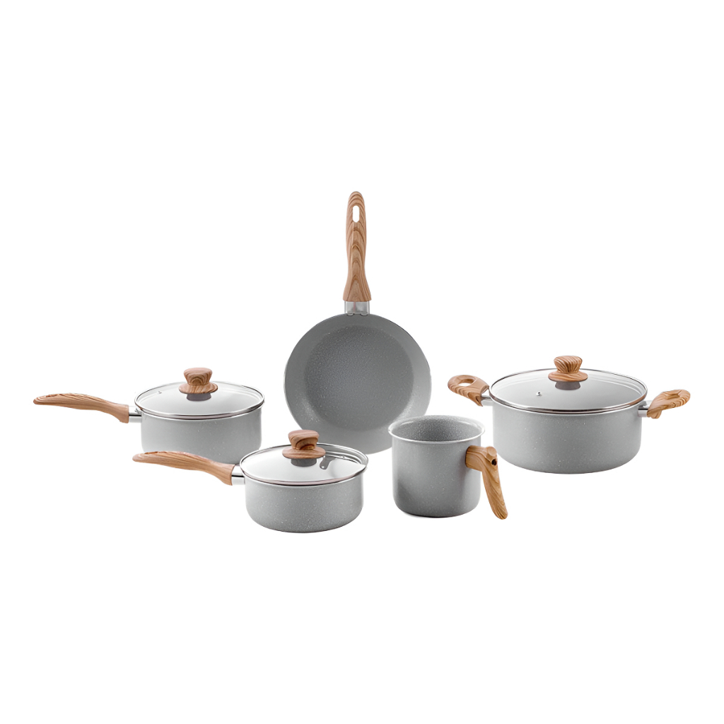 Conjunto De 5 Panelas Gris Brinox Ceramic Life Easy Cinza Antiaderente