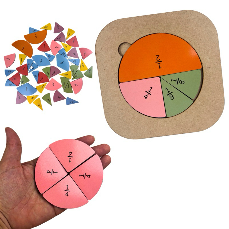 NOVA VERSÃO - Pizza Fracionária - Discos de fração - Círculos Fracionários -  Matemática - 50 pçs
