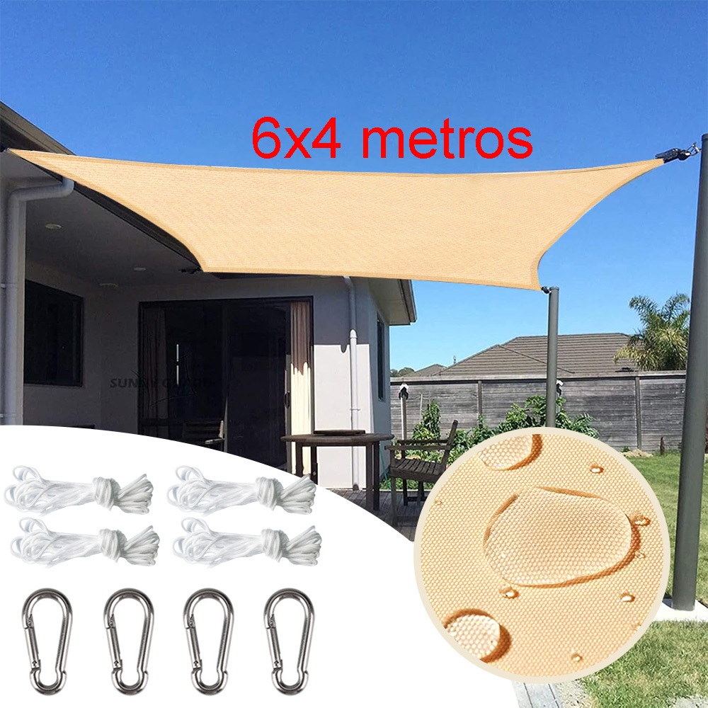 Toldo Impermeável 6x4m em Oxford 420D com Proteção UV para Jardim, Piscina e Camping – Cinza/Palha