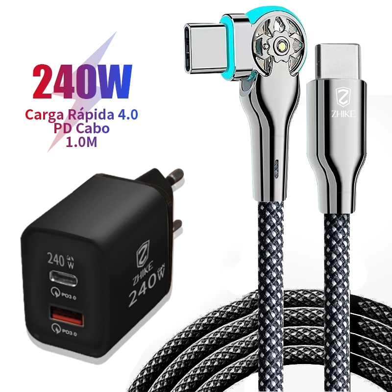 Cabo Carregador Carregamento Rápido PD Tipo C Para Tipo C 1M Rotação de 180° Tecelagem Charger Cable