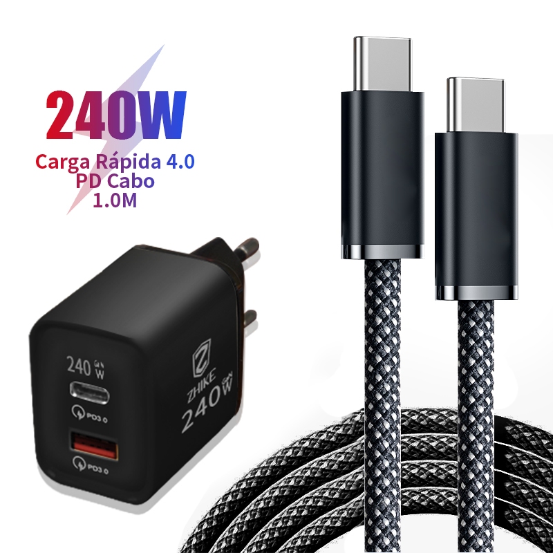 Cabo Carregador Celular Carregamento Rápido PD Tipo C para Tipo C 1M Trançado Charger Cable