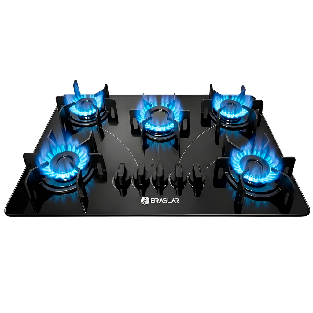 Fogão Cooktop 5 Bocas Pop Vidro Trempe Ferro Fundido