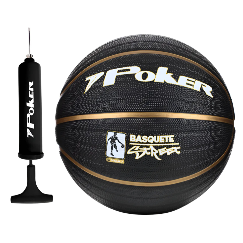 Bola de Basquete Street N°7 Oficial Poker Preta Com Bomba Way