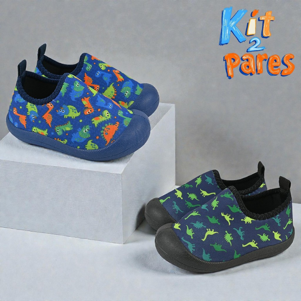 Kit 2 Pares Tênis Calce Fácil Infantil Menino Confortável Leve Macio Dia a Dia Escolar