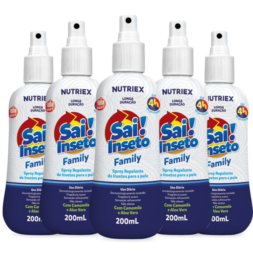 Kit 5 Repelente Spray Sai Inseto Family 4h Adulto e Infantil 200ml