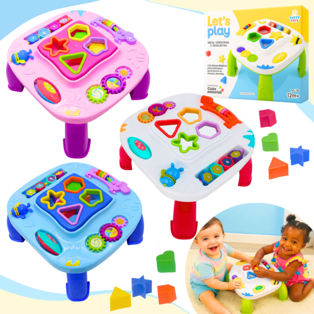 Mesinha Didática Infantil Educativa Sensorial Mesa Divertida Atividades Interativas Formas Encaixar