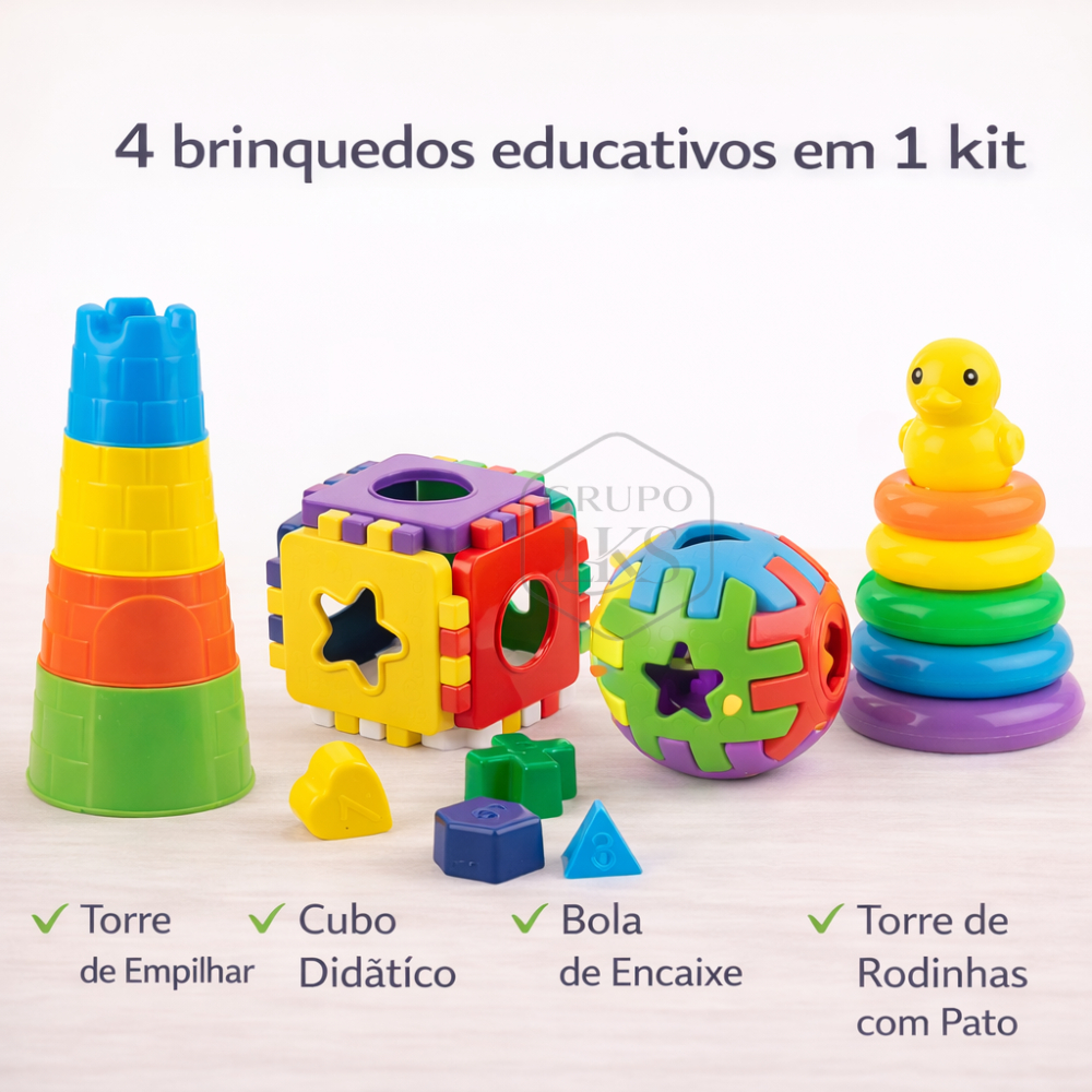 Montessori brinquedos Educativos para 1ª idade Torre, Cubo, Bola de Encaixe e Torre com Patinho