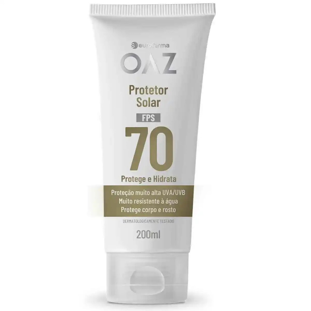 Protetor Solar OAZ FPS 70 200ml Corpo e Rosto UVA/UVB Resistente à Água Toque Seco
