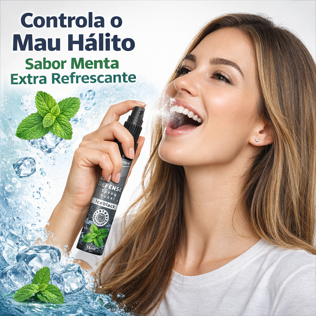 Spray Bucal Defense Ice Black Menta Elimina Mau Hálito 15ml Powerdent