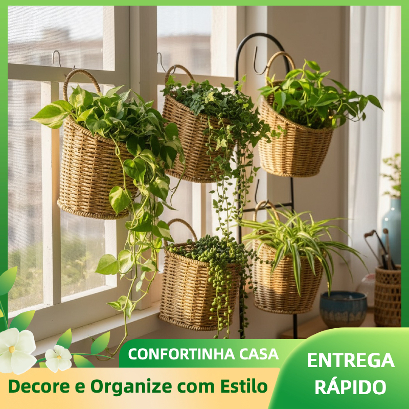 Cesta Suspensa de Juta para Parede Feita à Mão Decorativa Organizadora