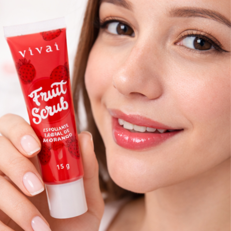 KIT ESFOLIANTE LABIAL MORANGO Lip Scrub Remove Pele Morta Deixa Lábios Macios e Hidratados