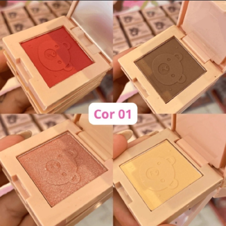 Mini Paleta De Bolsa 4 em 1 | Pó + Blush + Contorno + Iluminador Com Espelho | Lua e Neve