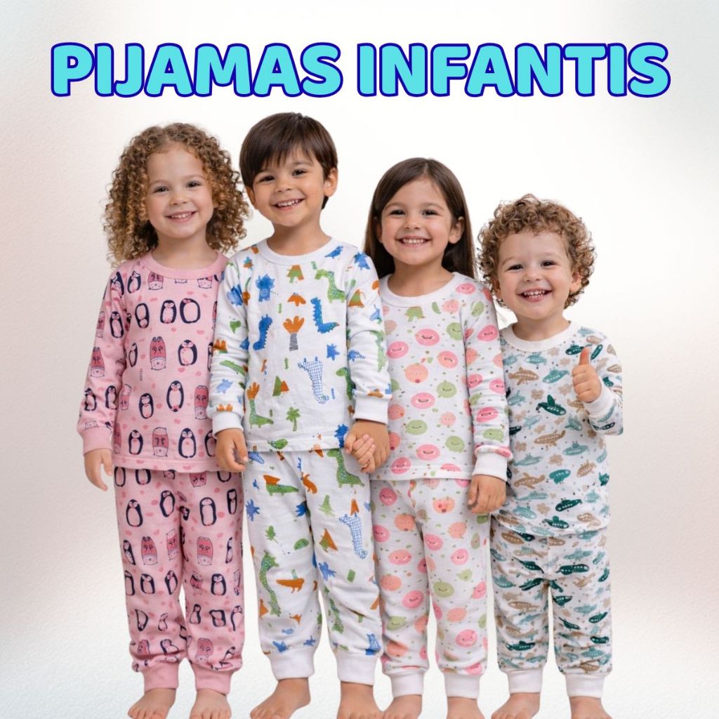 Kit Pijamas Infantis Bebê Conjunto Manga Longa 100% Algodão Estampada Menino e Menina 0 a 3 anos