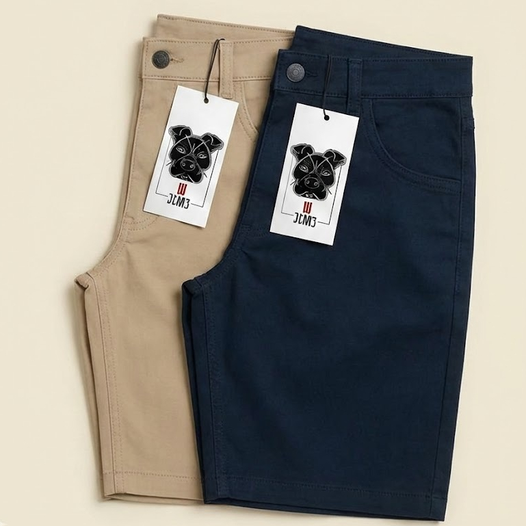 KIT 2 Bermuda Masculina Sarja C/ Elastano - 38 ao 48 - Preta Bege Branca  Bermuda Shorts Jeans Sarja