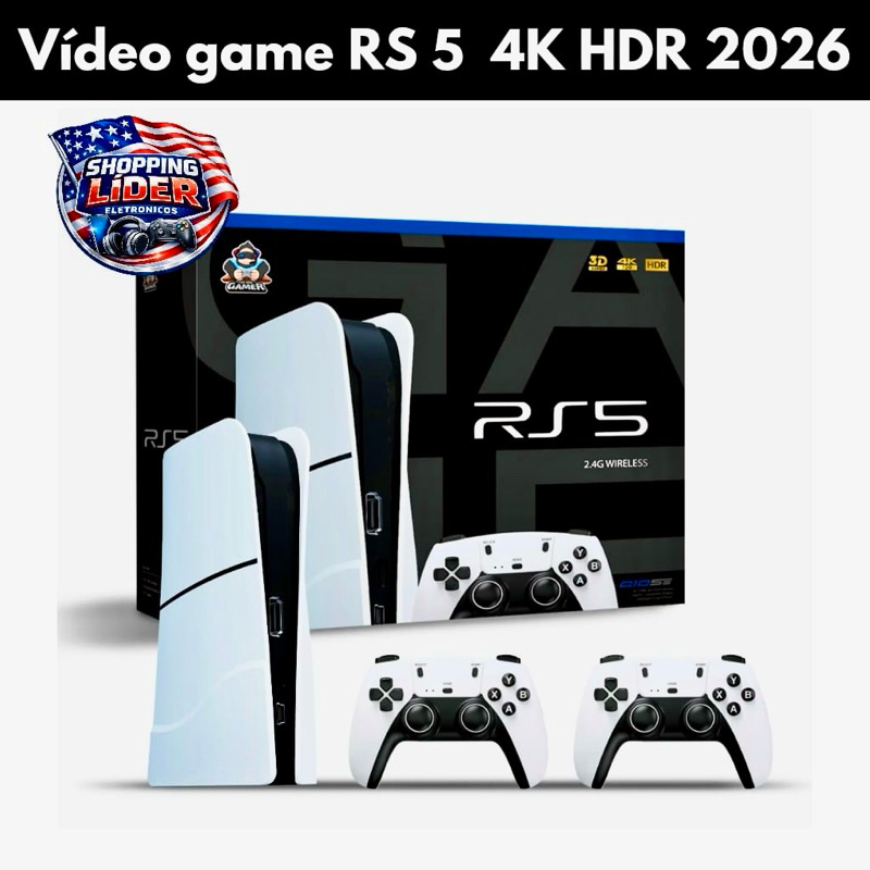 Game Stick RS5 Retro + 2 Controles Sem Fio | 4K | 40.000+ Jogos | PSP PS1 N64 SNES