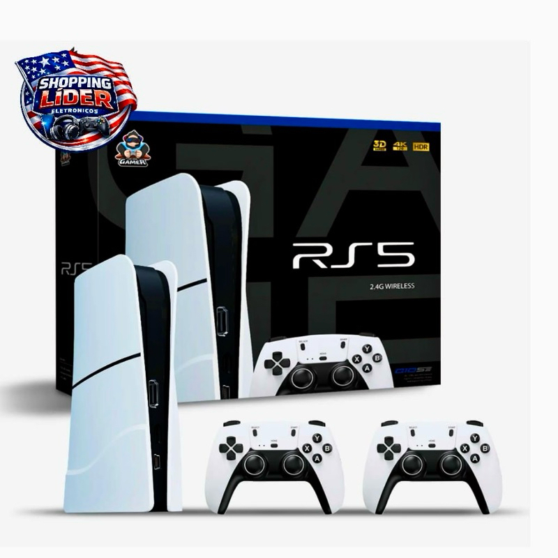 Console Gamer RS5 Retrô 4K + 2 Controles Sem Fio | Até 30.000 Jogos | HDMI