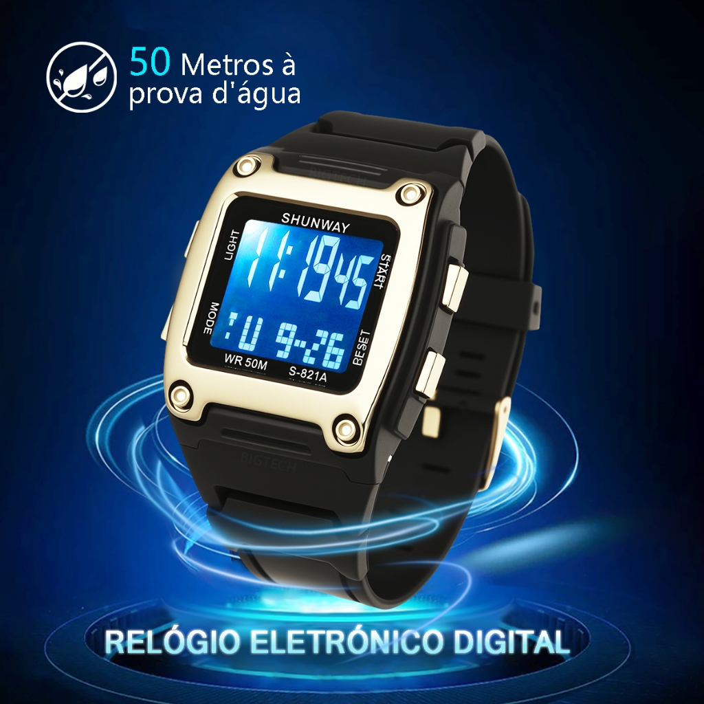 Relógio Eletrônico Esportivo Iluminação LED à Prova D'água 50M Cronômetro