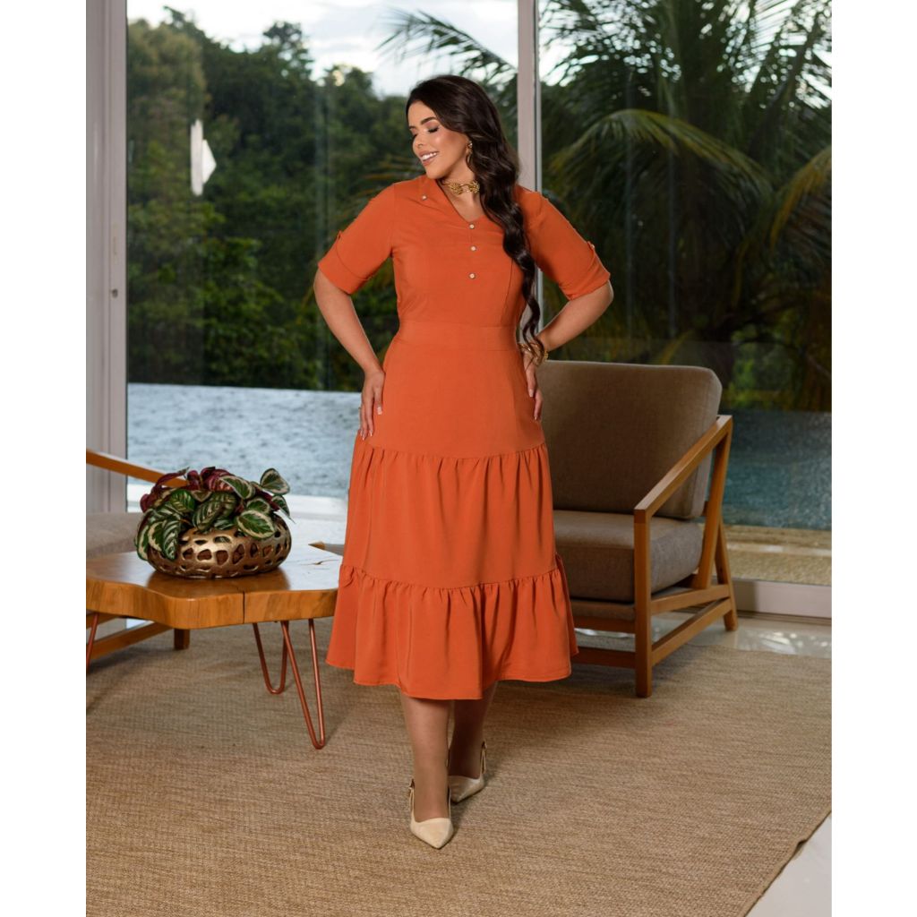 Vestido Thais Max Midi Decote V Elegante