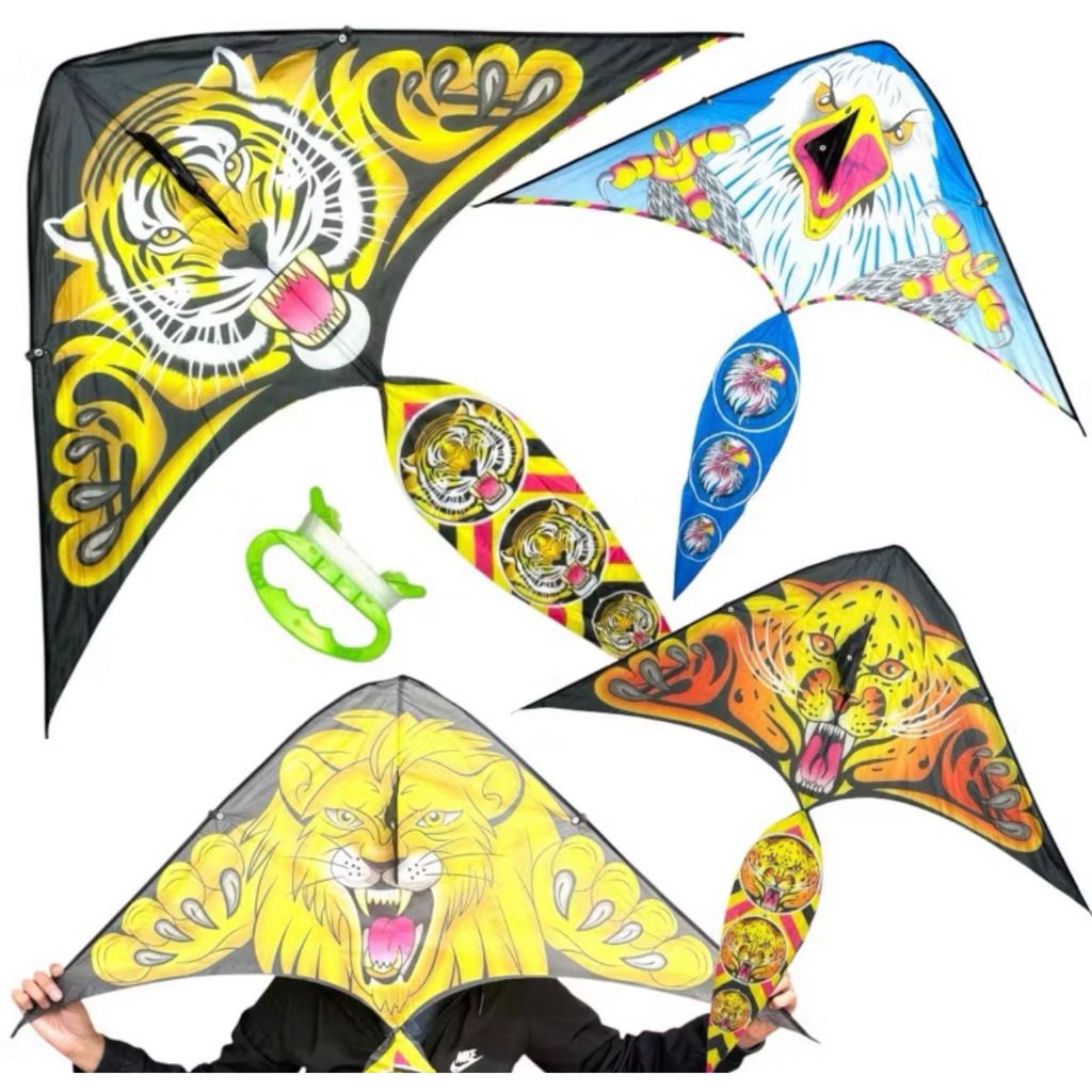 2 Pipa Sortida Águia Tigre Leão Gavião Em Poliester 3d Importada + 30 Mts Linha Nylon
