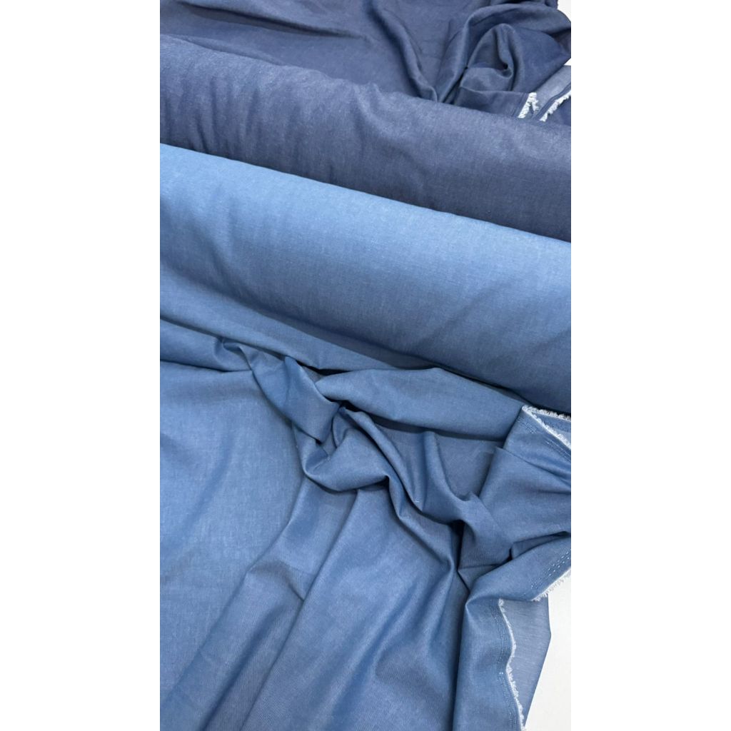 Tecido Chambre, Jeans leve Azul claro e Azul escuro