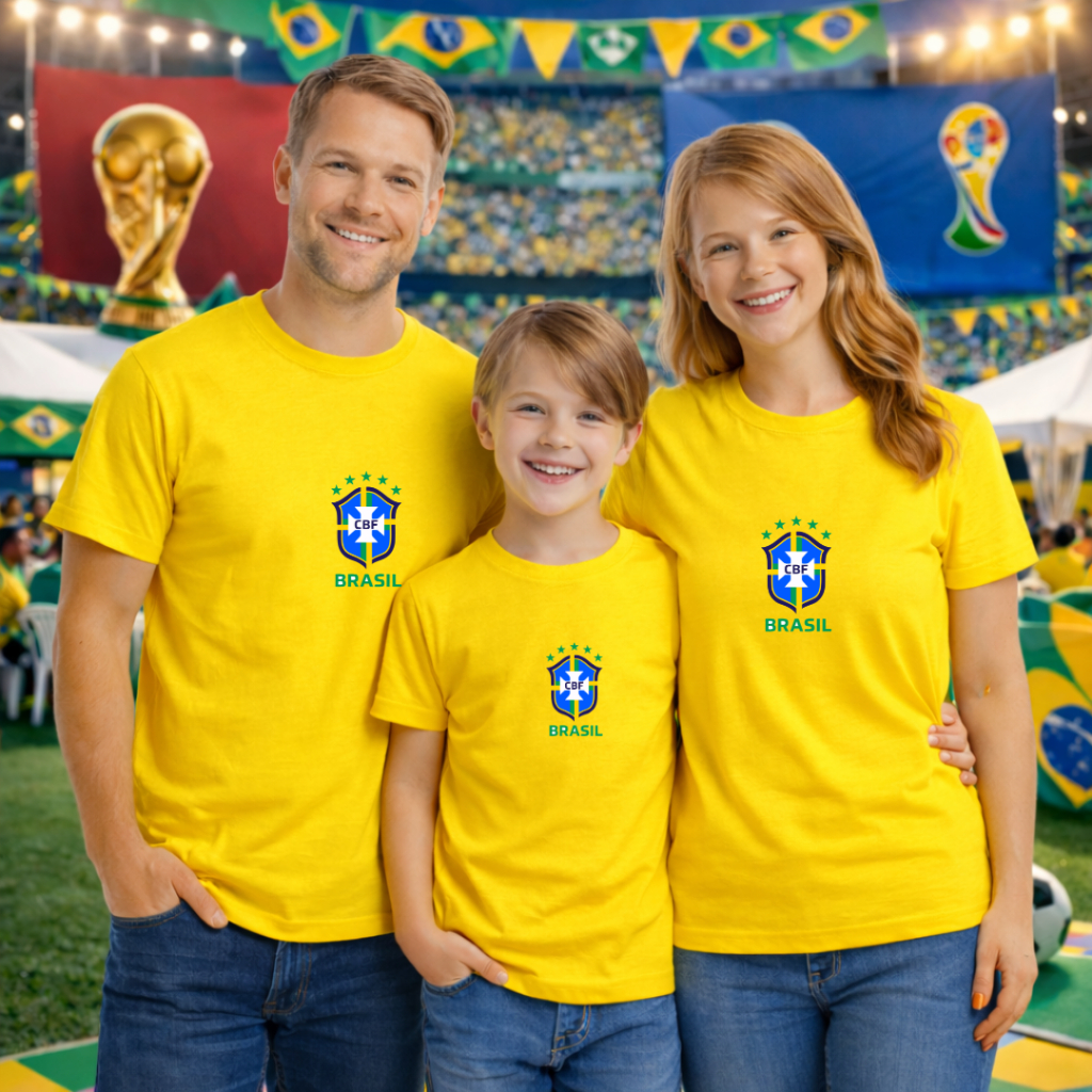 Camiseta Brasil Pai Mãe Filho - Monte seu Kit Familia Aniversarios - Valor de 1 PEÇA