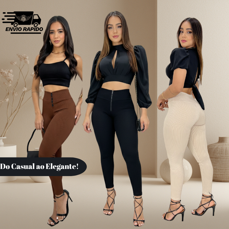 Calça Legging Feminina Canelada  3D Modeladora  Premium Cintura Alta Zíper inverno 2026