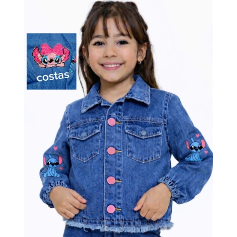 JAQUETA JEANS FEMININA INFANTIL JUVENIL BORDADA MANGA PRINCESA DO 2 AO 16